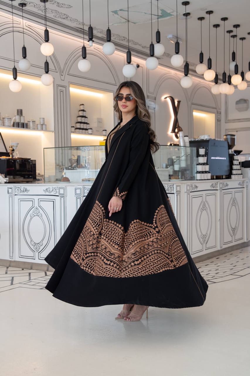 Black crepe abaya with embroidery. C:384