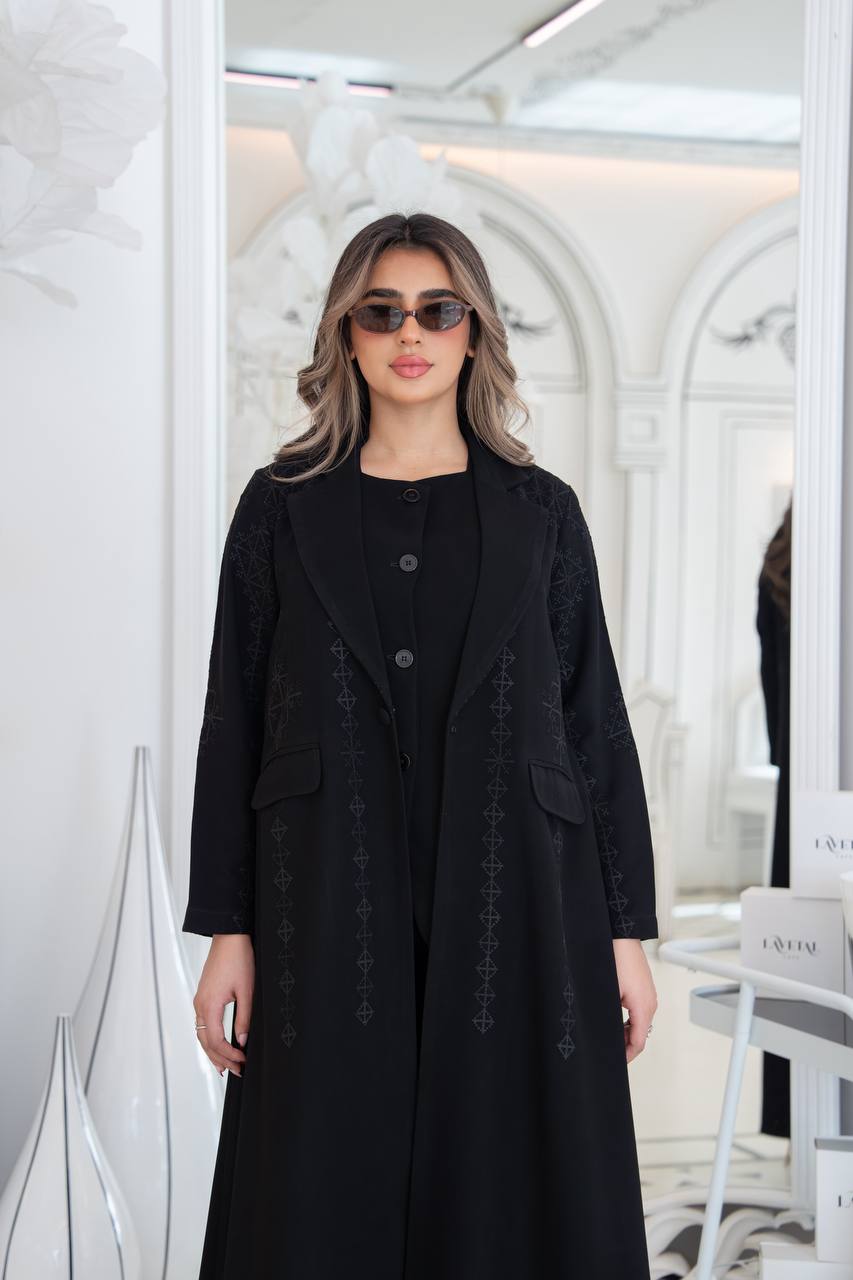 Black crepe abaya with embroidery. C:383 black