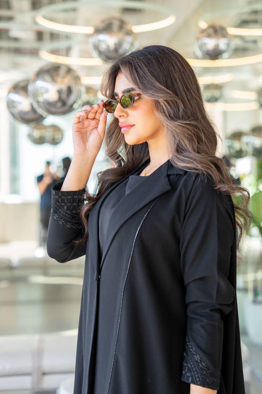 Black crepe abaya with embroidery. C:384