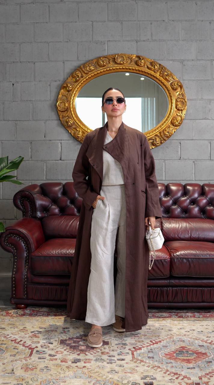 Brown linen trench coat. C:393