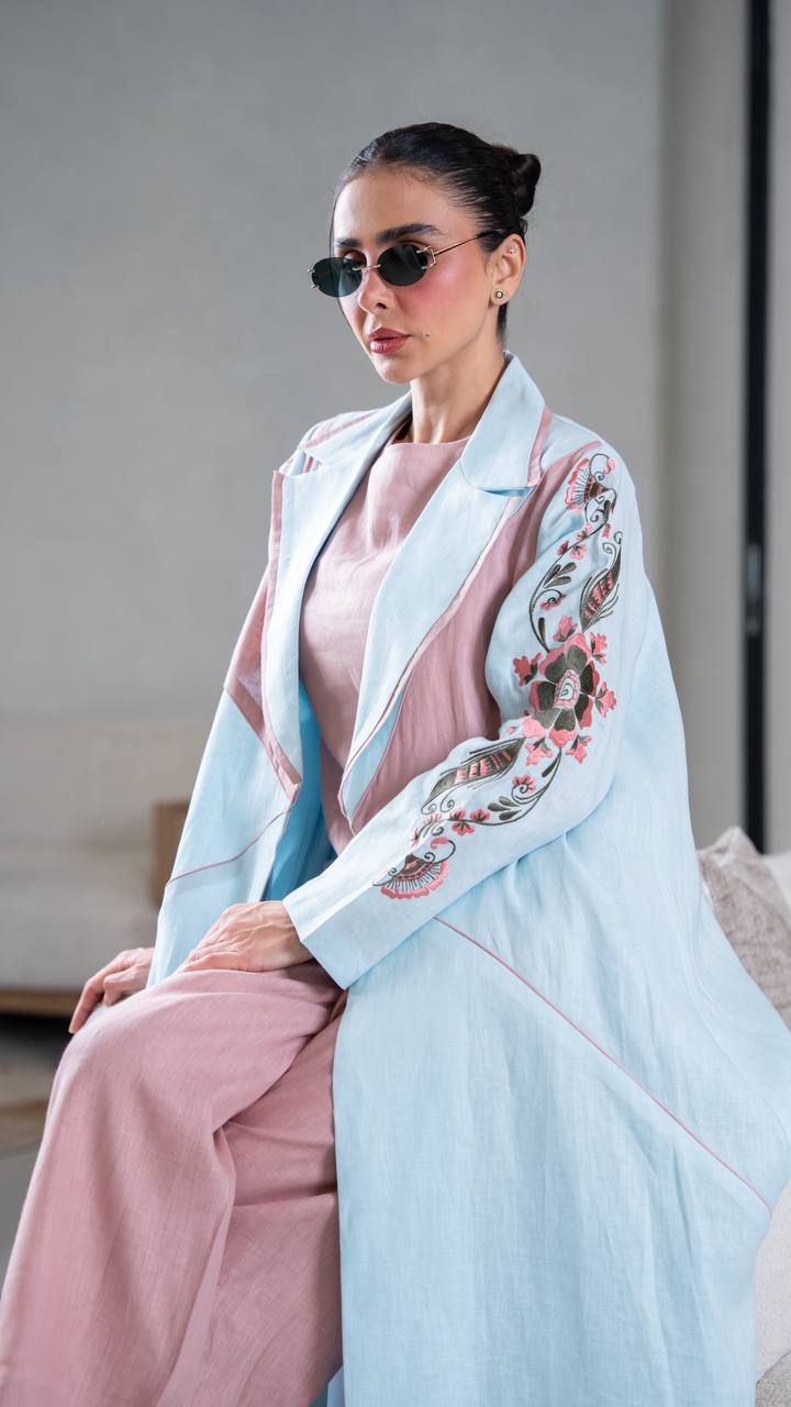 Blue Linen Abaya. C:402